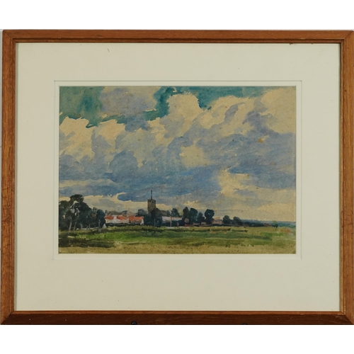 3166 - Amy Beatrice Atkinson - Norfolk landscapes with villages and church, pair of late 19th century water... 