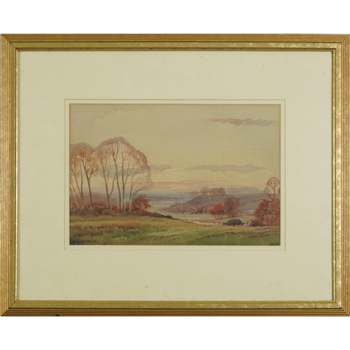3050 - Edwin Harris - Rural landscape with cattle, watercolour, mounted, framed and glazed, 33cm x 22cm exc... 
