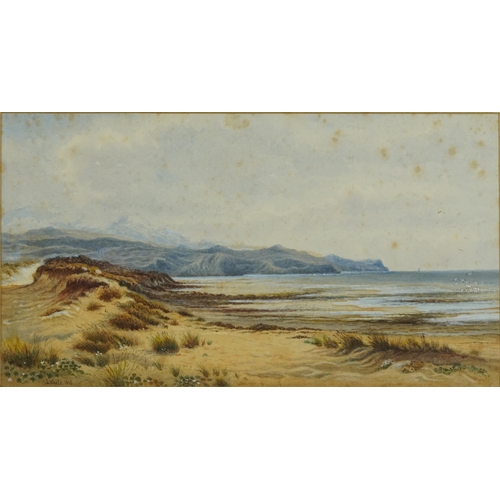 3044 - John White 1898 - Coastal scene before cliffs, possibly Welsh, late 19th century heightened watercol... 