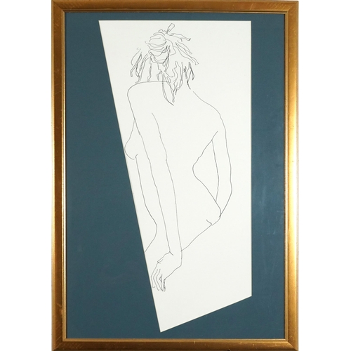 3046 - Study of a nude female, ink, mounted, framed and glazed, 72cm x 37cm excluding the mount and frame