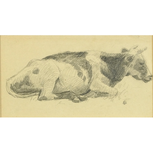 3108 - Study of a bull, pencil sketch with monogram S O, inscribed verso, Stanley Horton Ormerod, mounted, ... 