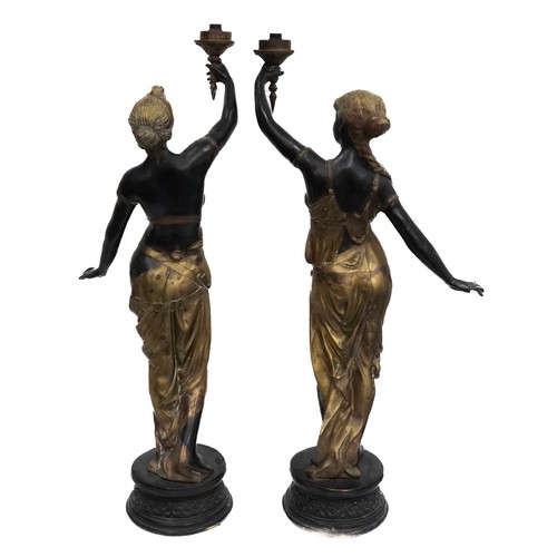 11 - Pair of 19th century style Venetian patinated bronze floor standing lamps, each in the form a female... 