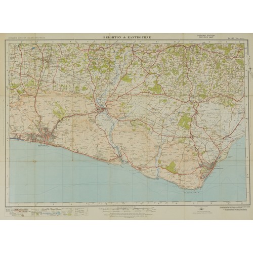 1867 - Ordnance Survey map of Brighton & Eastbourne including railways, Ordnance Survey Contoured Road Map ... 