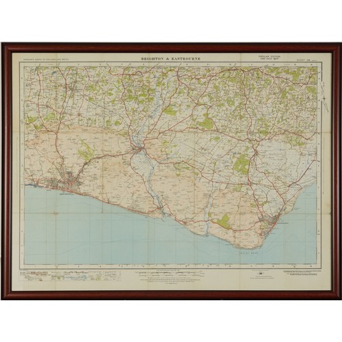 1867 - Ordnance Survey map of Brighton & Eastbourne including railways, Ordnance Survey Contoured Road Map ... 