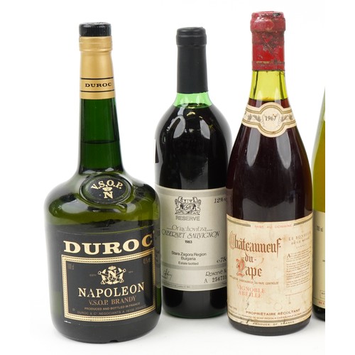 345 - Seven bottles of alcohol including Napoleon brandy, 1967 Chateauneuf Du Pape and 1983 Cabernet Sauvi... 