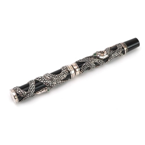 239 - Parker Snake fountain pen with silver overlay, 18k gold nib, fitted case and box together with certi... 