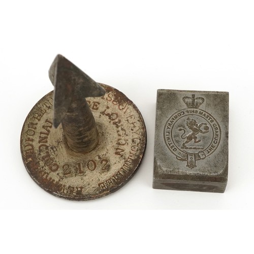 225 - Shipping interest objects comprising Cunard Steam Ship Company Ltd iron seal and one other impressed... 