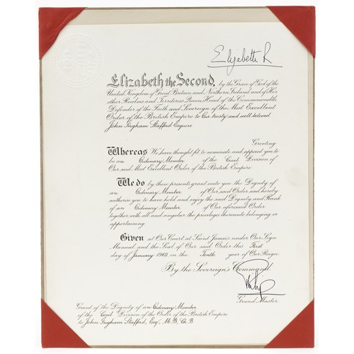 1767 - Elizabeth II Excellent Order of the British Empire document signed by Elizabeth II and Philip