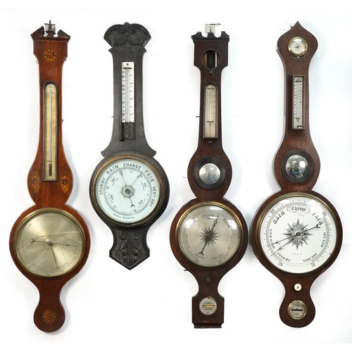 2703 - Four antique wall barometers including an inlaid example engraved Ortelli & Co of London and one wit... 