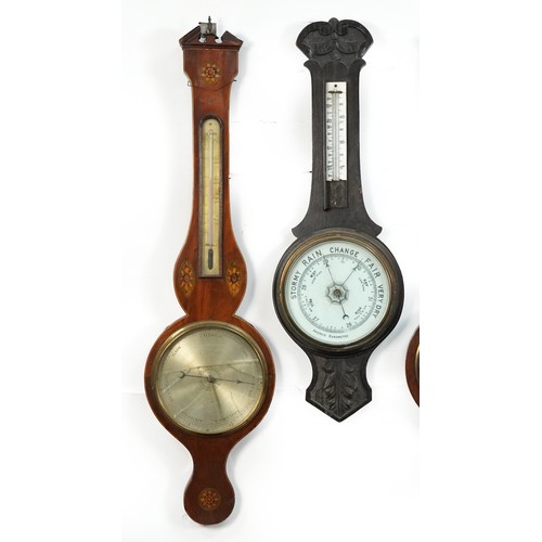 2703 - Four antique wall barometers including an inlaid example engraved Ortelli & Co of London and one wit... 