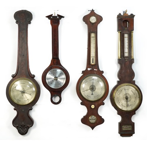 2704 - Four antique and later barometers including a carved rosewood example with circular dial engraved P ... 