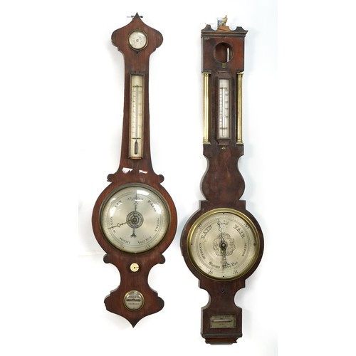 2704 - Four antique and later barometers including a carved rosewood example with circular dial engraved P ... 