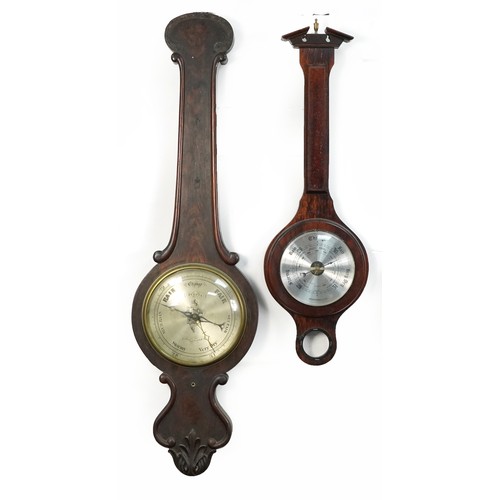 2704 - Four antique and later barometers including a carved rosewood example with circular dial engraved P ... 