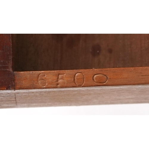 1009 - Jas Shoolbred & Co, Edwardian inlaid mahogany two drawer side table on tapering legs, 76cm H x 62cm ... 