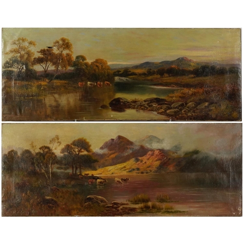 1011 - Manner of George Shalders - Mountainous river landscapes with Highland cattle, pair of 19th century ... 