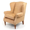 Multiyork wingback armchair with gold fabric upholstery, 100cm high