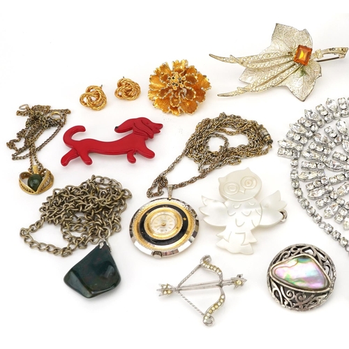 14 - Vintage and later costume jewellery and wristwatches including Monet earrings, animal pendants and A... 