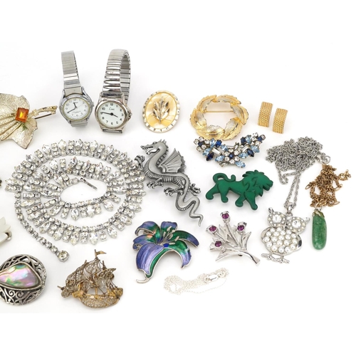 14 - Vintage and later costume jewellery and wristwatches including Monet earrings, animal pendants and A... 