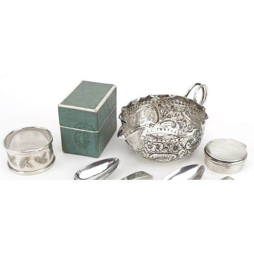 18 - Georgian and later silver including set of four teaspoons by Peter & William Bateman and sauceboat e... 