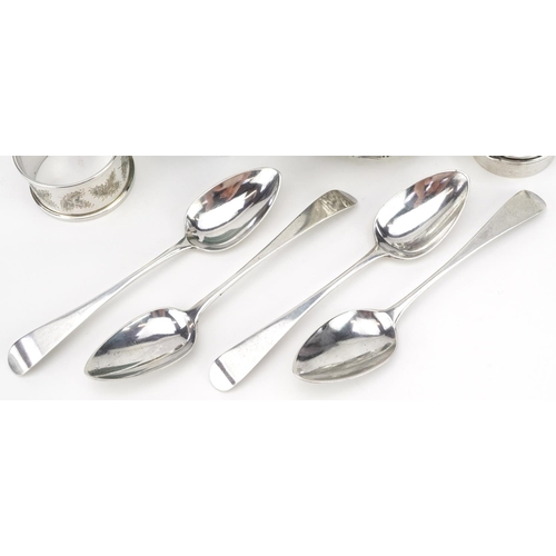 18 - Georgian and later silver including set of four teaspoons by Peter & William Bateman and sauceboat e... 