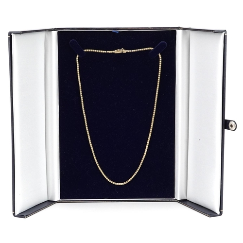 2 - Modernist 9ct gold flattened link necklace with fitted case, 43cm in length, 11.5g