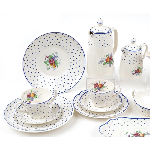 24 - Copeland Spode polka dot dinner and teaware including gravy boat on stand and bowl, the largest 23cm... 