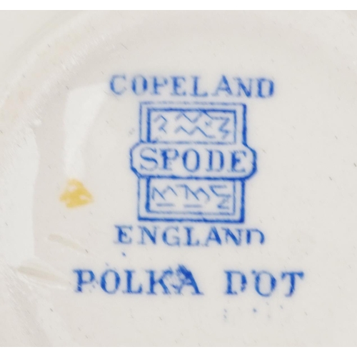 24 - Copeland Spode polka dot dinner and teaware including gravy boat on stand and bowl, the largest 23cm... 