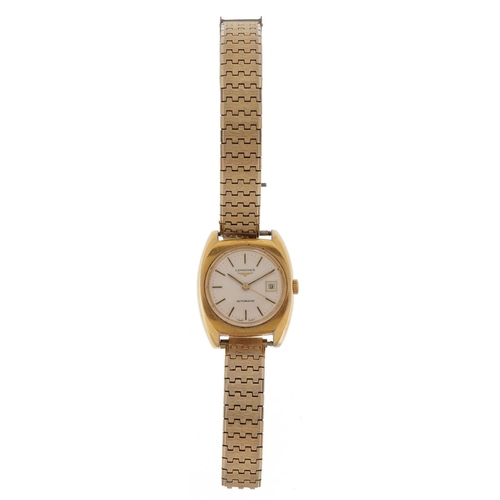 12 - Longines, ladies gold plated automatic wristwatch with date aperture, the case 25mm wide