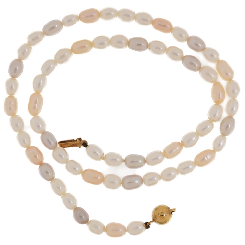 6 - Single strand freshwater pearl necklace with 9ct gold ball clasp, 42cm in length, 15.0g