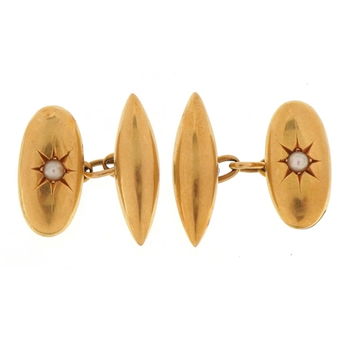 61 - Pair of 18ct gold seed pearl cufflinks, 1.7cm wide, 5.2g