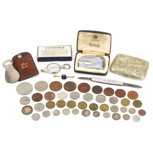 80 - Sundry items including various coinage, some silver, map measurer, Ronson pocket lighter and silver ... 