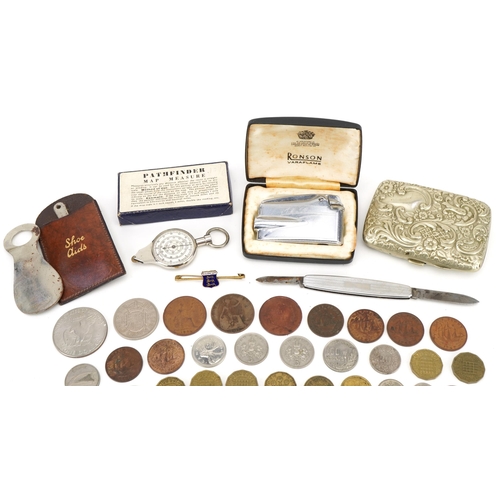 80 - Sundry items including various coinage, some silver, map measurer, Ronson pocket lighter and silver ... 