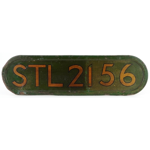 85 - Vintage painted metal bus sign inscribed STL2156, 58cm wide