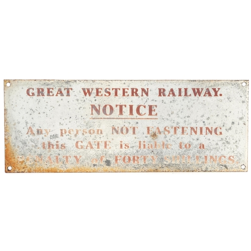 86 - Vintage Great Western Railway Notice metal plaque, 25cm x 9.5cm