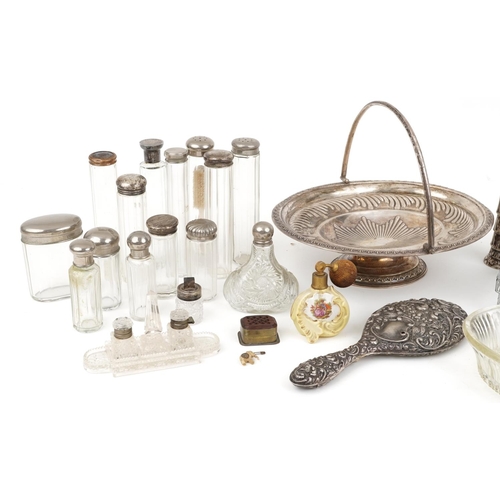 118 - Edwardian and later silver, silver plate and sundry items including vanity jars, some with silver li... 