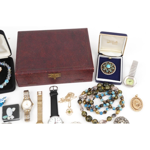 68 - Vintage and later costume jewellery and wristwatches including micro mosaic Malta brooch, animal bro... 