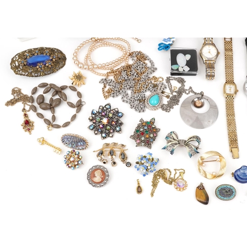 68 - Vintage and later costume jewellery and wristwatches including micro mosaic Malta brooch, animal bro... 