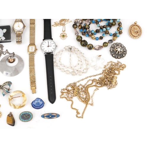 68 - Vintage and later costume jewellery and wristwatches including micro mosaic Malta brooch, animal bro... 