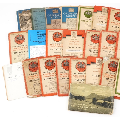 75 - Collection of vintage linen backed Ordnance Survey maps including London and Isle of Man