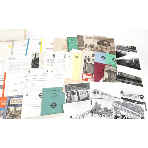 92 - Collection of vintage London Transport Underground ephemera including working timetables, maps, rail... 