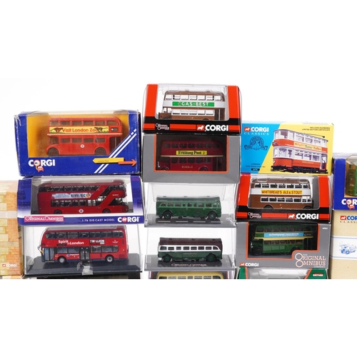 96 - Twenty Corgi 1:76 scale diecast model buses and trams with boxes including Original Omnibus