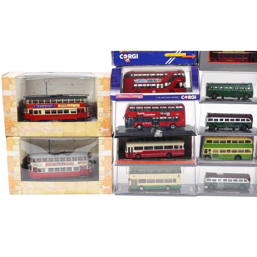 96 - Twenty Corgi 1:76 scale diecast model buses and trams with boxes including Original Omnibus