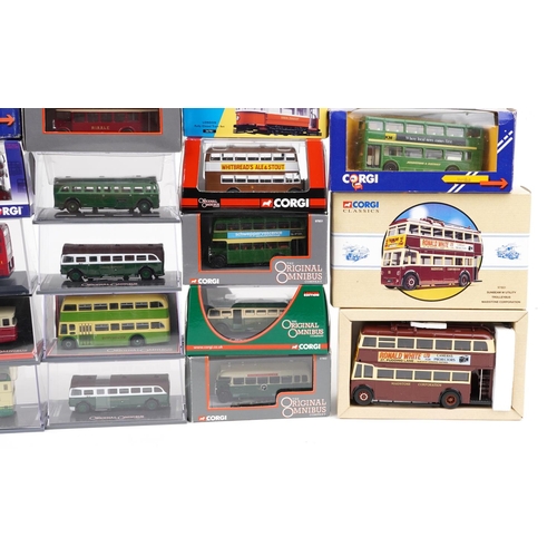 96 - Twenty Corgi 1:76 scale diecast model buses and trams with boxes including Original Omnibus