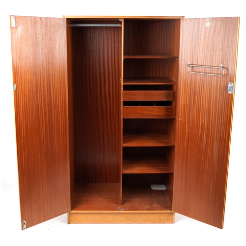 108 - Mid century G Plan E Gomme teak two door wardrobe with fitted interior retailed by Grange, 171cm H x... 