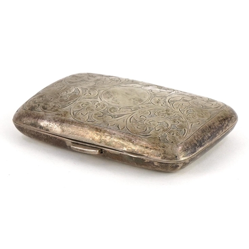 117 - James Walker, George V rectangular silver cigarette case engraved with foliage, Birmingham 1922, 8cm... 