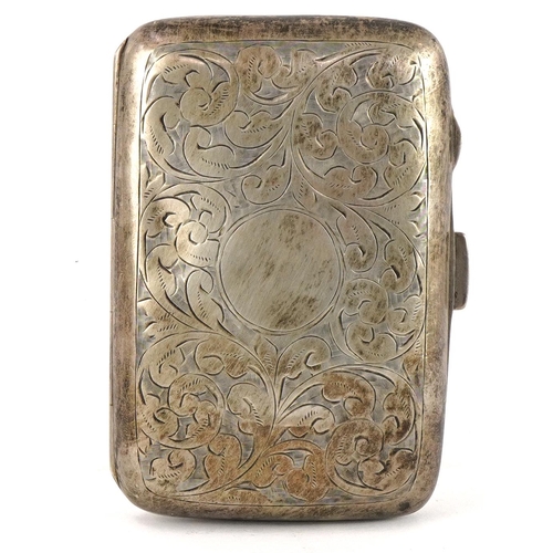 117 - James Walker, George V rectangular silver cigarette case engraved with foliage, Birmingham 1922, 8cm... 