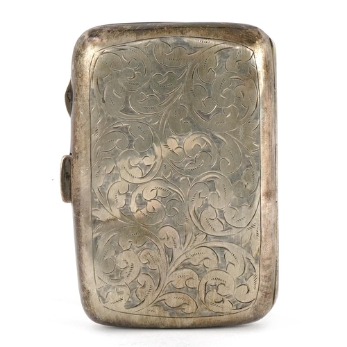 117 - James Walker, George V rectangular silver cigarette case engraved with foliage, Birmingham 1922, 8cm... 