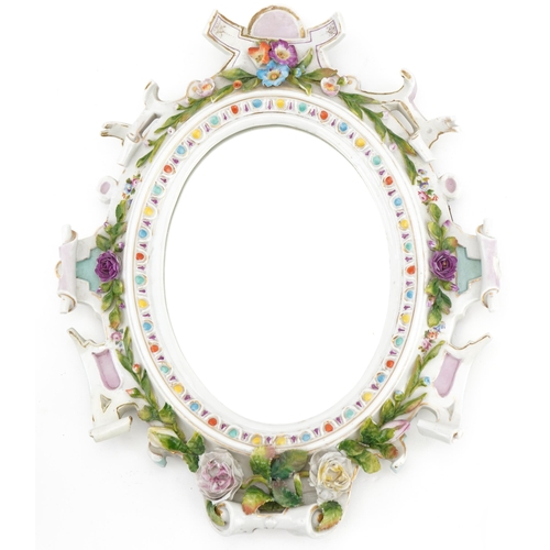 124 - **WITHDRAWN** 19th century German floral encrusted porcelain wall mirror in the style of Meissen, 32... 