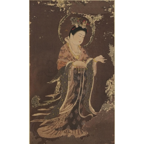 132 - Scholar and robed female, near pair of Japanese prints in colour, mounted, framed and glazed, the la... 