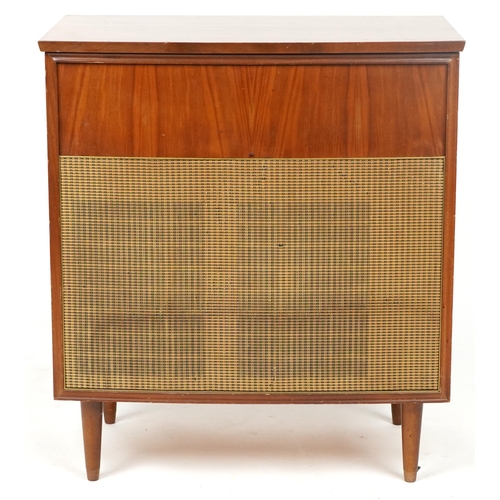 138 - Mid century style Bush bow fronted radiogram, 76cm H x 68.5cm W x 40.5cm D